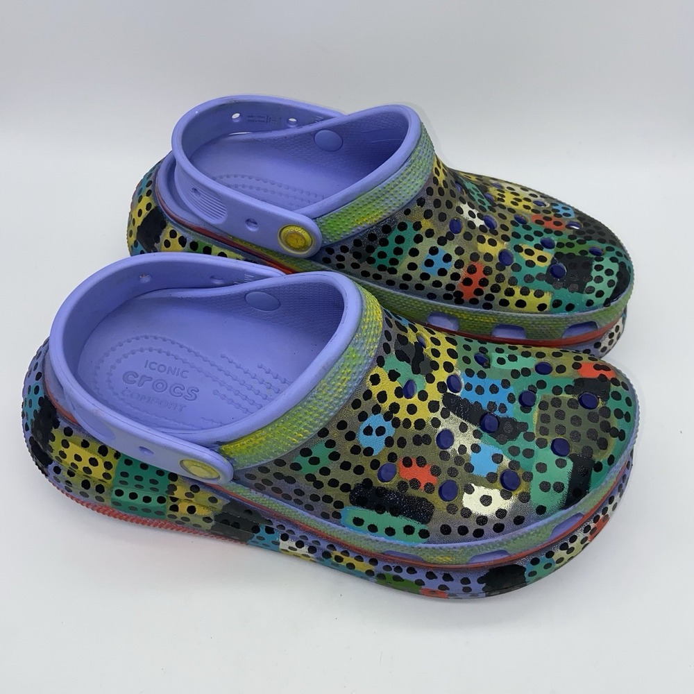 Crocs Clogs Custom Hand Painted Platform Shoes Geometric Dots Women's Size 8 M 6